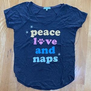 PJ Salvage Peace Love and Naps V neck T-shirt Small